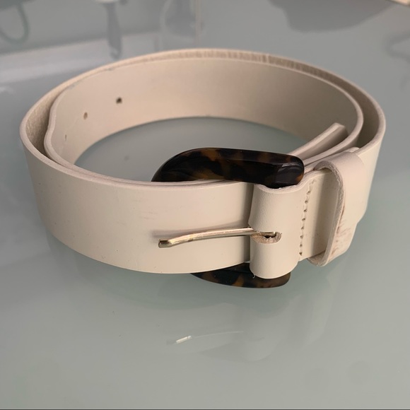 J. Crew White Genuine Leather Belt with Tortoise Buckle — Size S